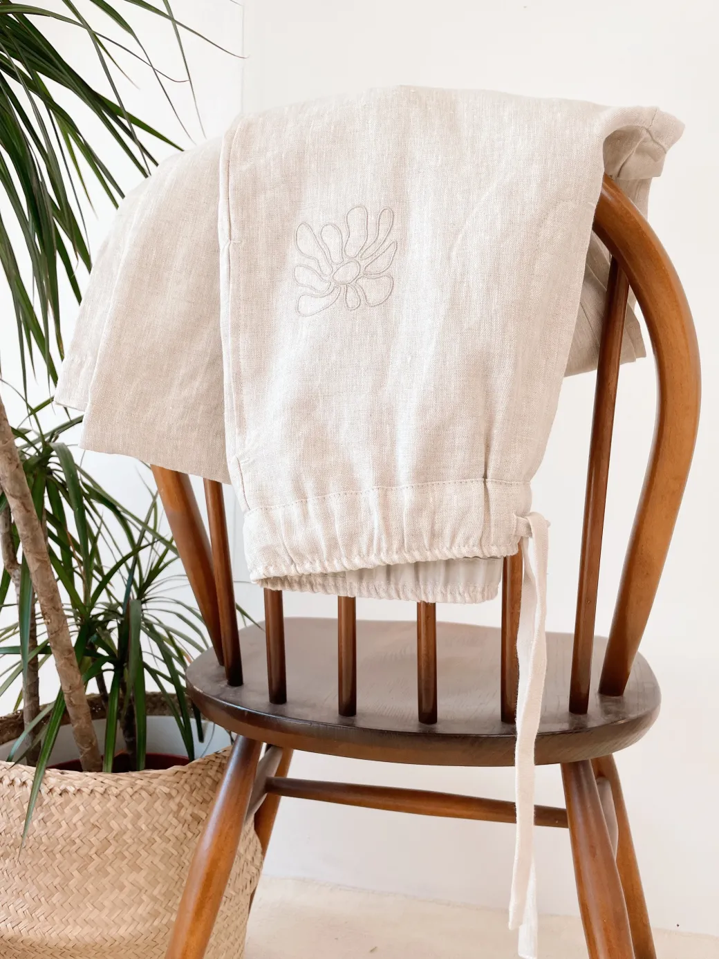 FLWRS Embroidered Linen Trousers - Natural