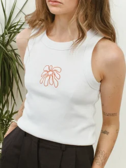 FLWRS Organic Embroidered Rib Tank - White