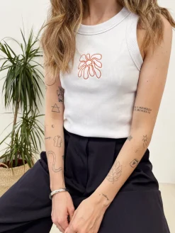 FLWRS Organic Embroidered Rib Tank - White