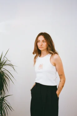 FLWRS Organic Embroidered Rib Tank - White