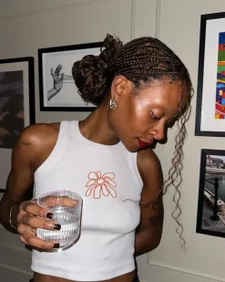 FLWRS Organic Embroidered Rib Tank - White