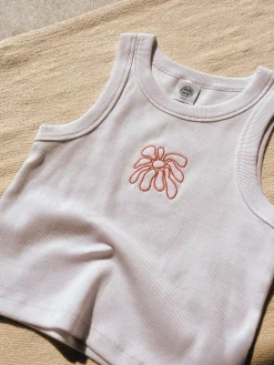FLWRS Organic Embroidered Rib Tank - White