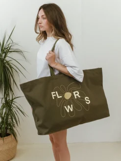 FLWRS Oversized Canvas Tote - Khaki