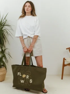 FLWRS Oversized Canvas Tote - Khaki