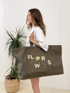FLWRS Oversized Canvas Tote - Khaki