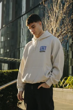 KBAR X UN:IK 'Logo' Vintage Washed Hoodie - Ivory