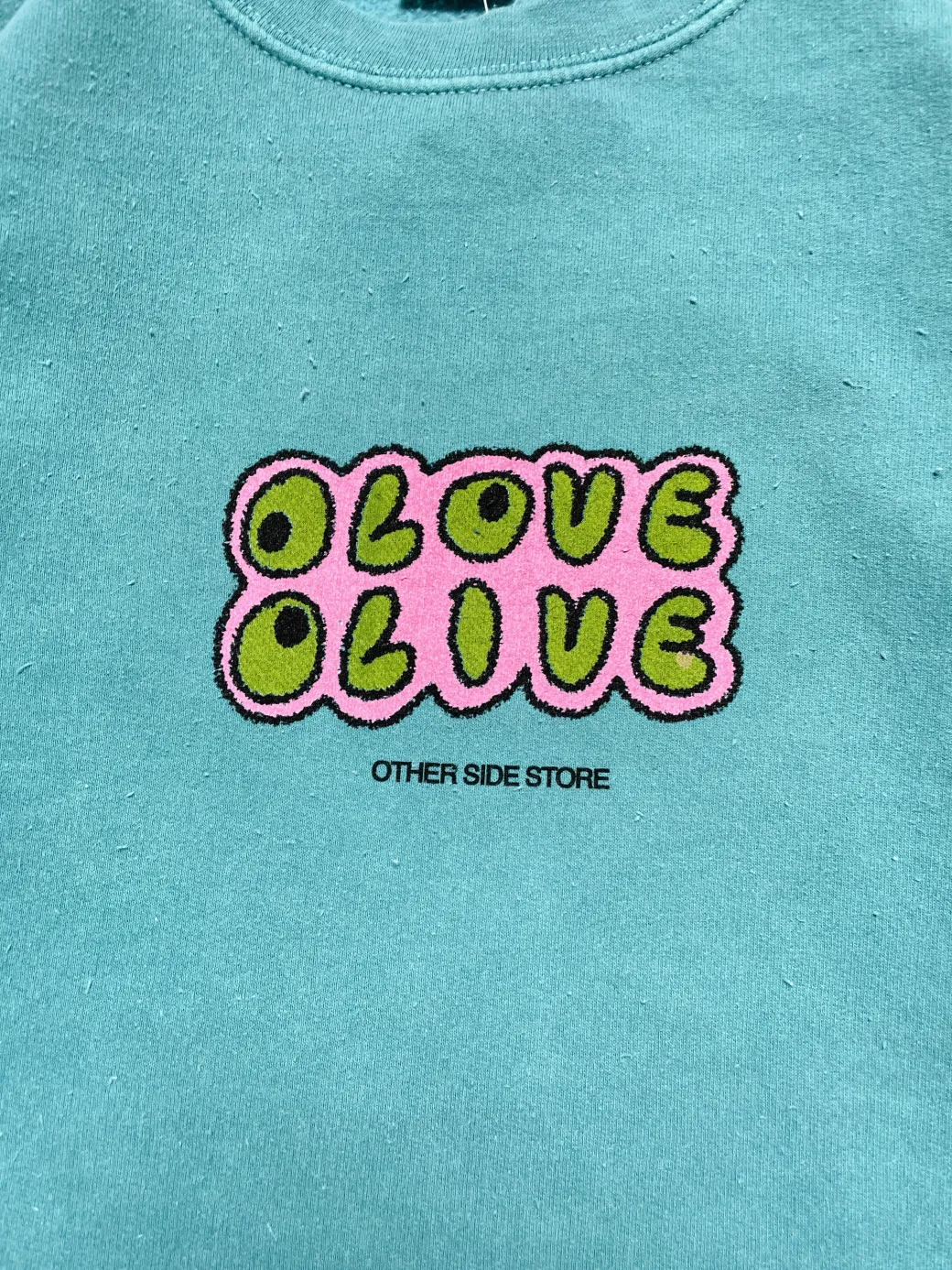 Other Side Store 'Olove Olive' Vintage Washed Sweater - Teal