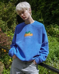 Other Side Store 'Orange' Vintage Washed Sweater - Royal Blue