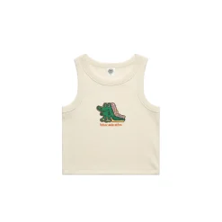 Other Side Store WMNS 'Crocs' Embroidered Crop Rib Tank - Ecru