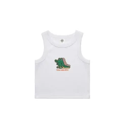 Other Side Store WMNS 'Crocs' Embroidered Crop Rib Tank - White