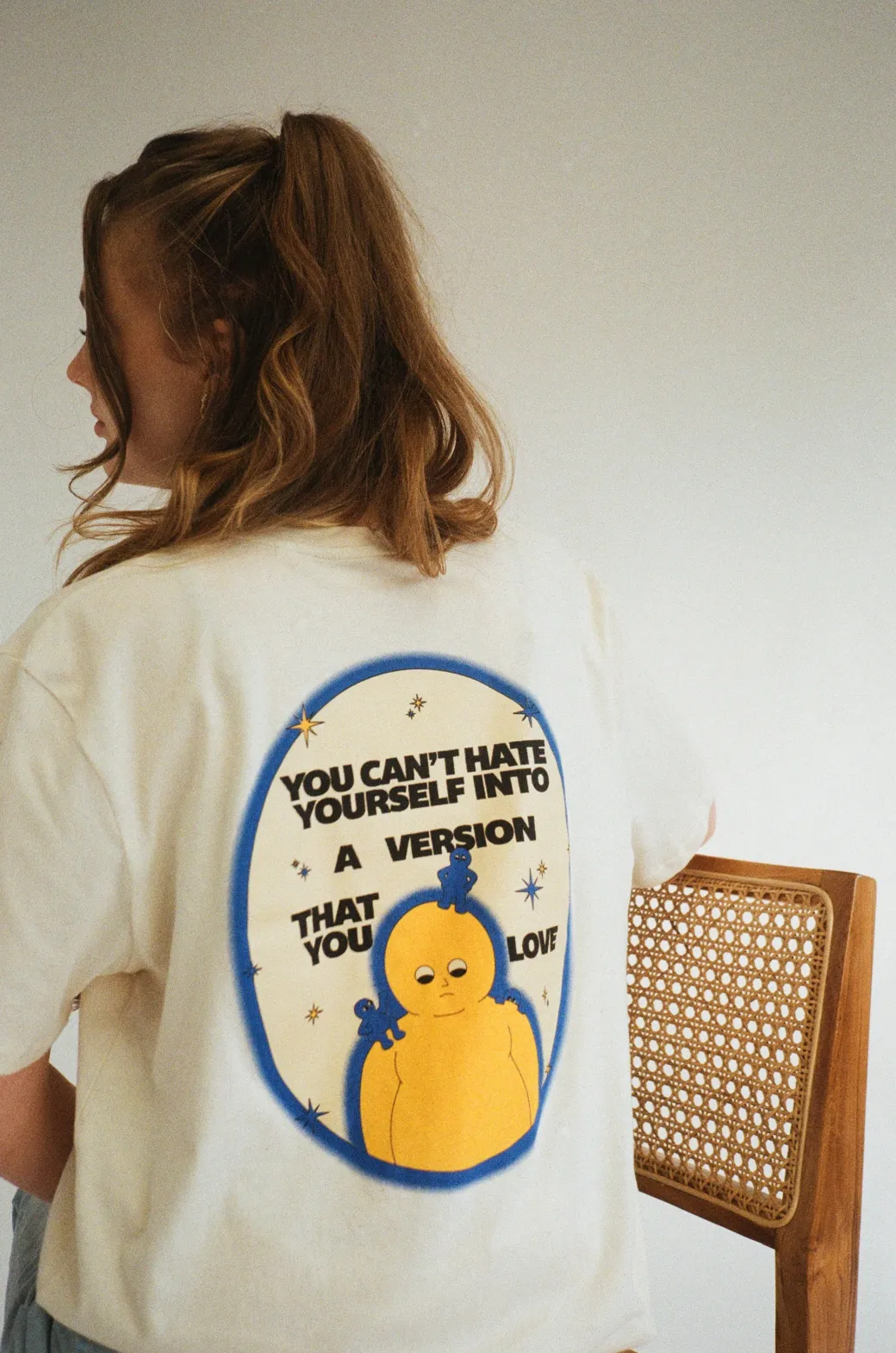Pleasure Paradox 'You Can't Hate Yourself' Natural Tee - Cream Print