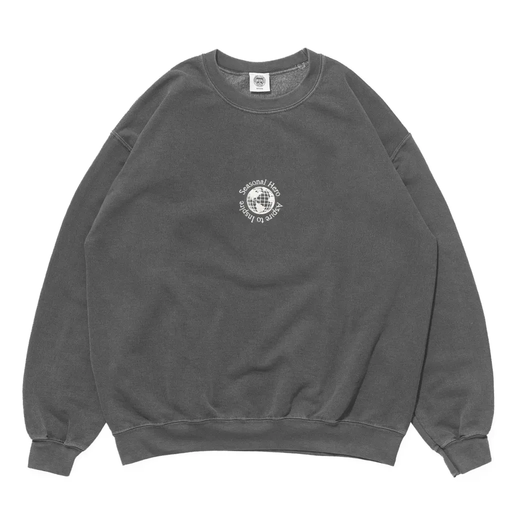 Seasonal Hero 'Aspire' Embroidered Vintage Washed Sweater - Charcoal