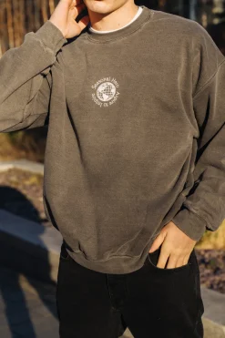 Seasonal Hero 'Aspire' Embroidered Vintage Washed Sweater - Charcoal
