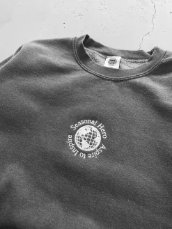 Seasonal Hero 'Aspire' Embroidered Vintage Washed Sweater - Charcoal