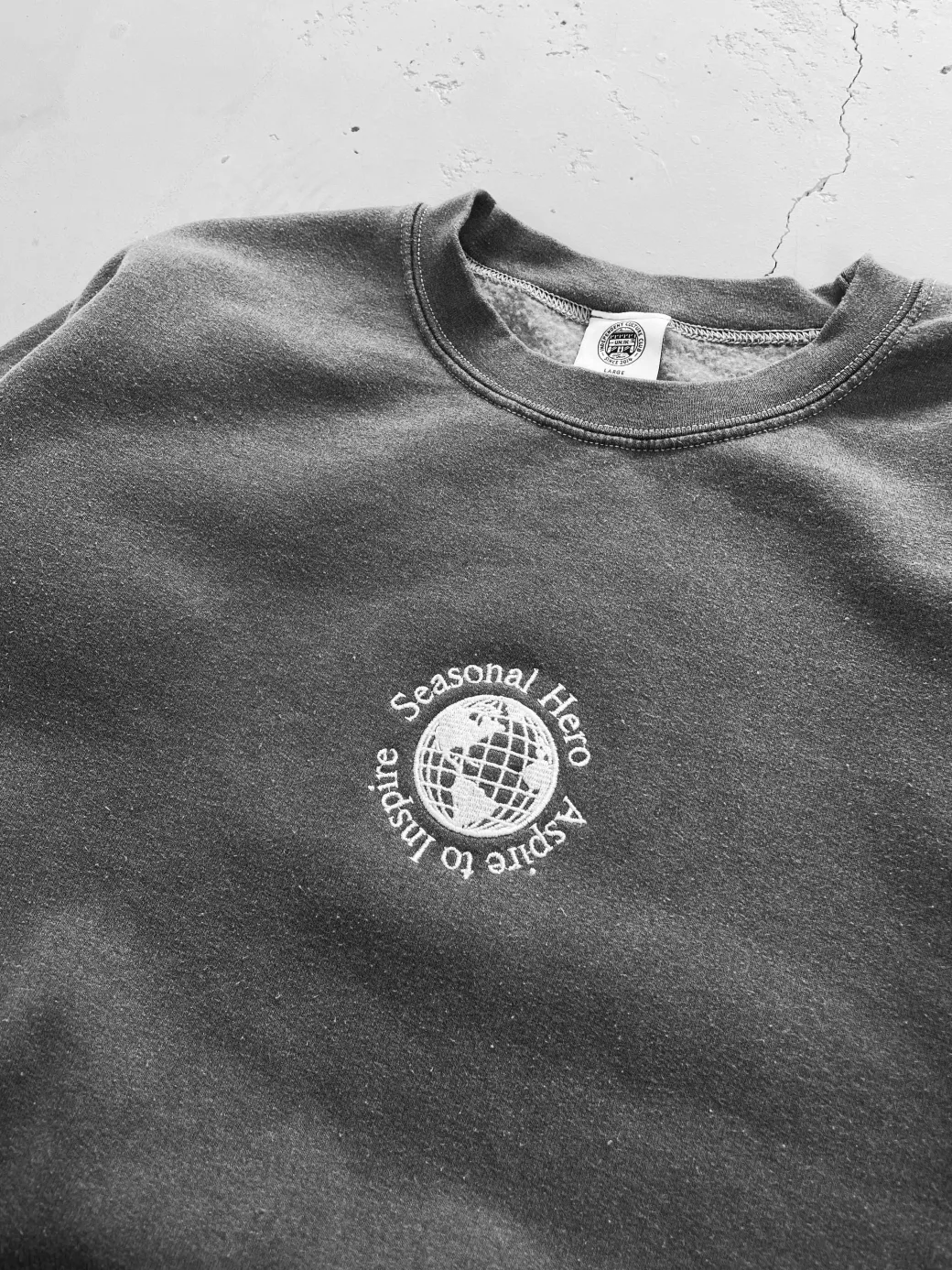 Seasonal Hero 'Aspire' Embroidered Vintage Washed Sweater - Charcoal