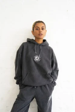 Seasonal Hero 'Aspire' Embroidered Vintage Washed Hoodie - Charcoal
