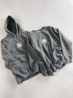 Seasonal Hero 'Aspire' Embroidered Vintage Washed Hoodie - Charcoal