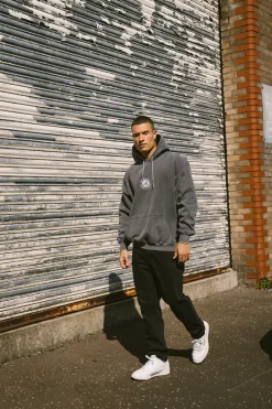 Seasonal Hero 'Aspire' Embroidered Vintage Washed Hoodie - Charcoal