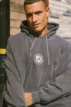 Seasonal Hero 'Aspire' Embroidered Vintage Washed Hoodie - Charcoal
