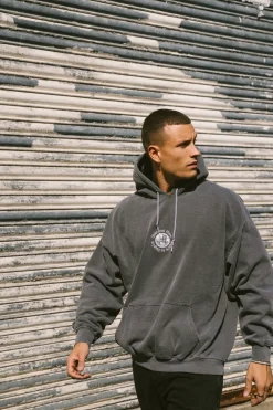 Seasonal Hero 'Aspire' Embroidered Vintage Washed Hoodie - Charcoal