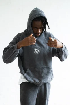 Seasonal Hero 'Aspire' Embroidered Vintage Washed Hoodie - Charcoal