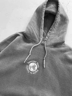 Seasonal Hero 'Aspire' Embroidered Vintage Washed Hoodie - Charcoal