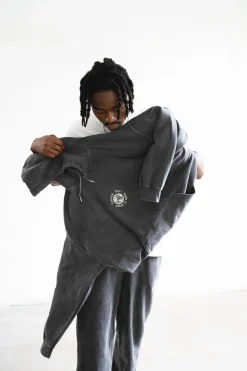 Seasonal Hero 'Aspire' Embroidered Vintage Washed Hoodie - Charcoal