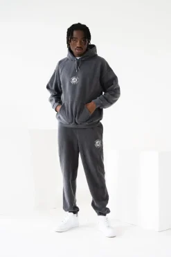 Seasonal Hero 'Aspire' Embroidered Vintage Washed Hoodie - Charcoal