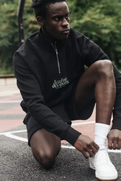 Vice 84 'Académie Des Sports Script' 1/4 Zip Sweater - Black