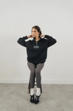 Vice 84 'Académie Des Sports Script' 1/4 Zip Sweater - Black