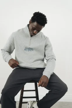 Vice 84 'Académie Des Sports Script' 1/4 Zip Sweater - Grey