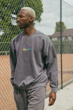 Vice 84 'Club Académie' Embroidered Sweater - Vintage Washed Charcoal