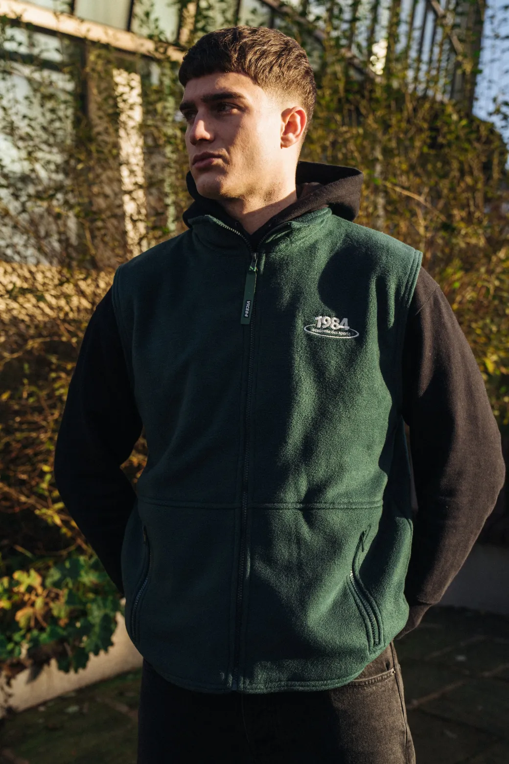 Vice 84 'Disc' Fleece Gilet - Forest Green / Navy