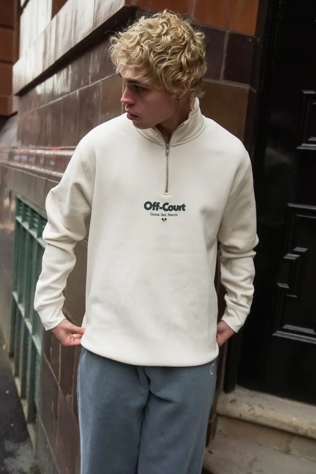 Vice 84 'Off-Court GSM' 1/4 Zip Sweater - Ecru