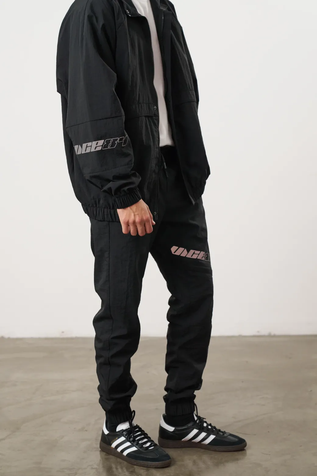 Vice 84 'Reflective Racer' Nylon Track Jacket - Black