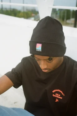 Vice 84 'Runner Patch' Cuffed Beanie - Black / Lilac / Airforce Blue / Ecru