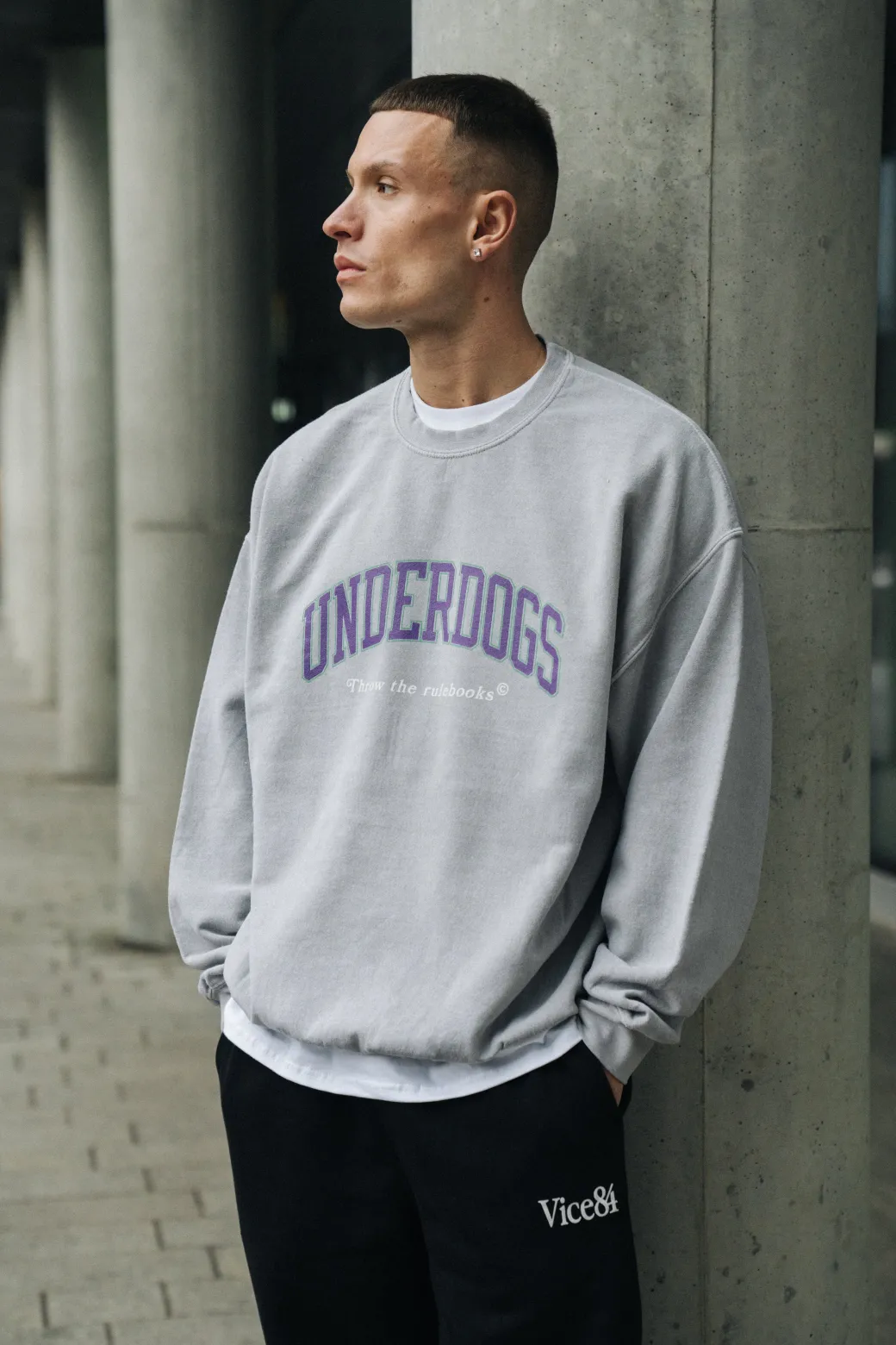 Vice 84 'Underdogs' Vintage Washed Sweater - Ash Grey